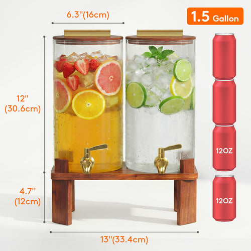 1.5 Gallon Glass Drink Dispenser with Wood Stand N78772
