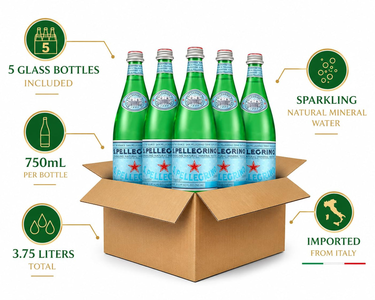 Sparkling Natural Mineral Water 750 mL Glass Bottles 5 Pack O18163