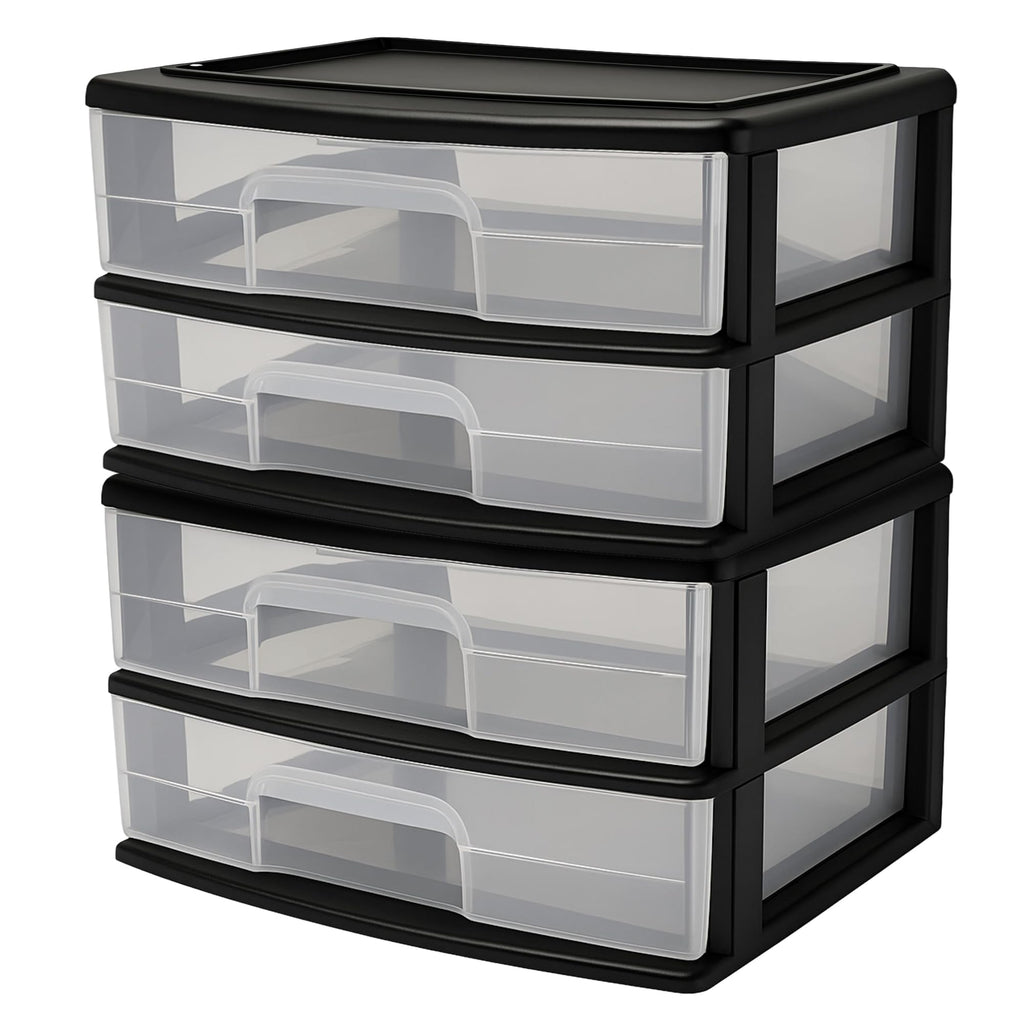 2-Tier Black Storage Drawer Tower, 2 Pack O956