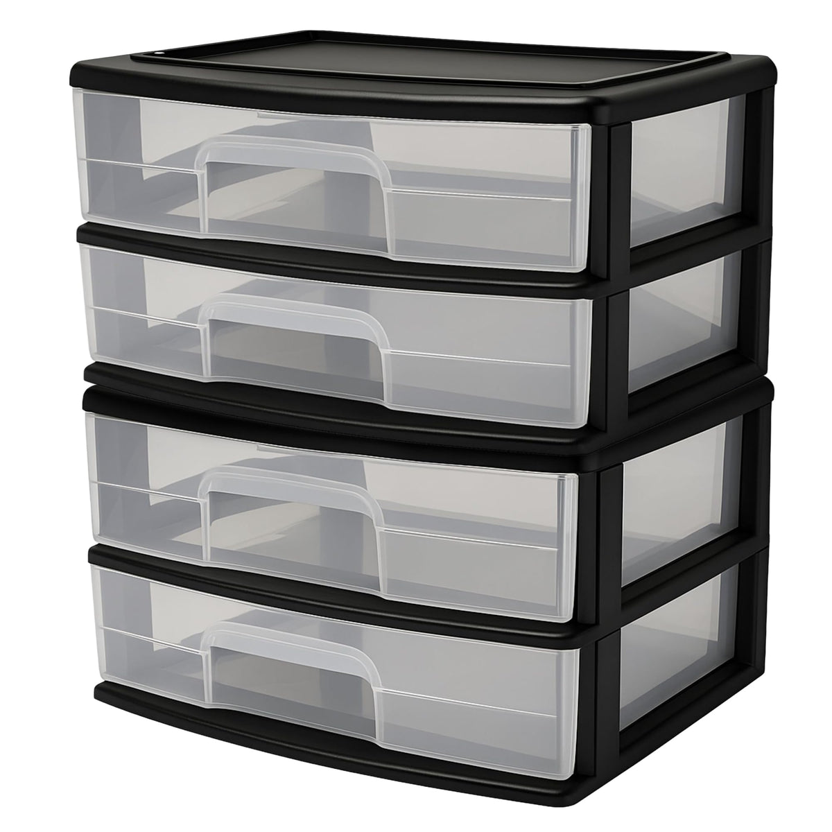 2-Tier Black Storage Drawer Tower, 2 Pack O956