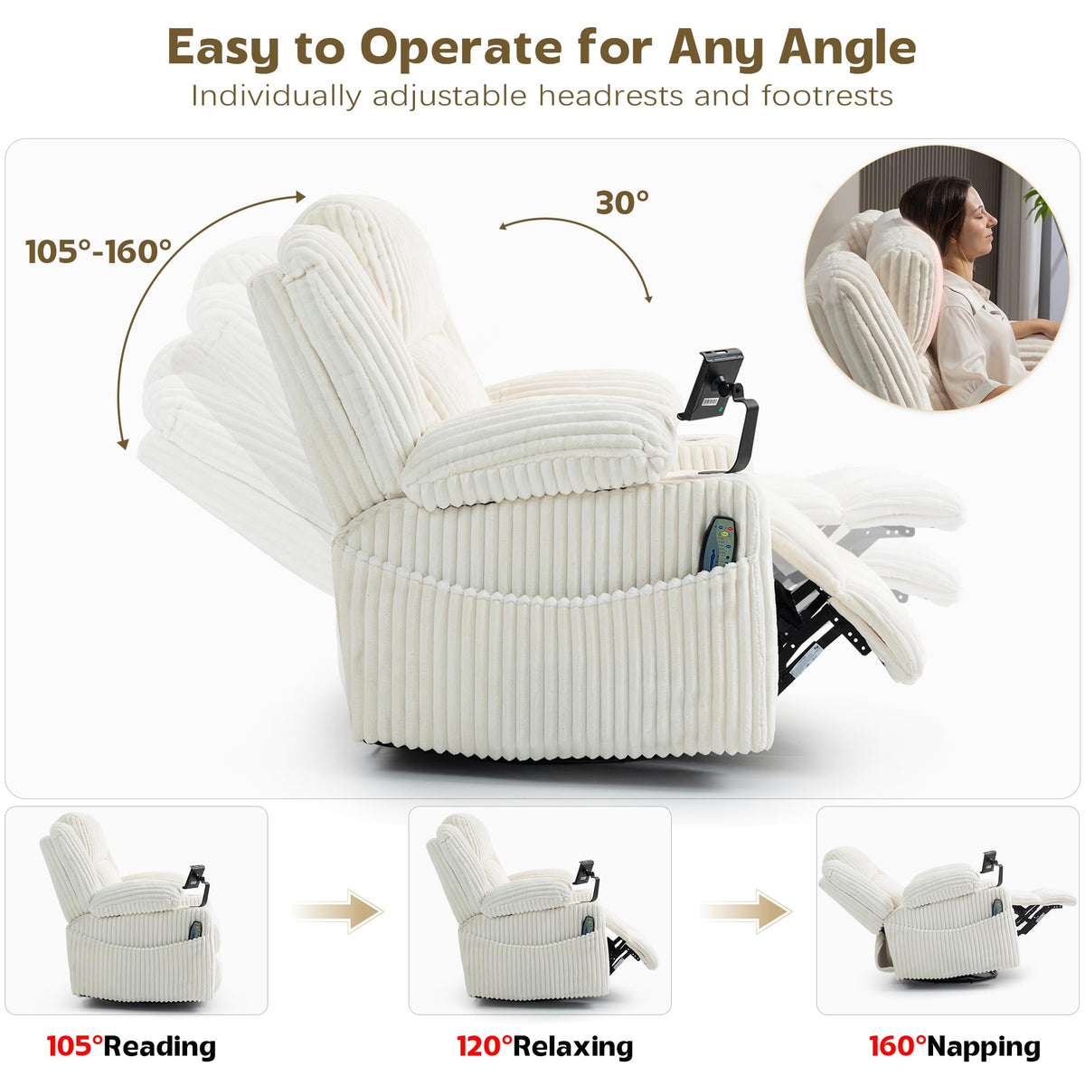 Power Swivel Rocker Recliner with Adjustable Headrest O4639