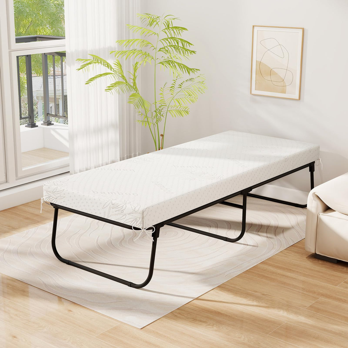 Folding Bed with Mattress Cot Size 75” x 31” Memory Foam Metal Frame V401