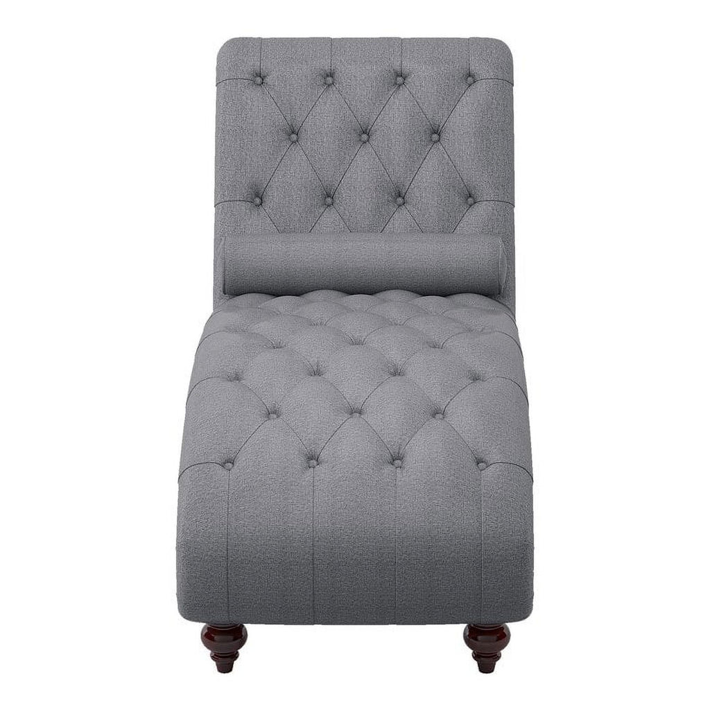 Dark Gray Wood & Fabric Chaise with 1 Bolster Pillow R354