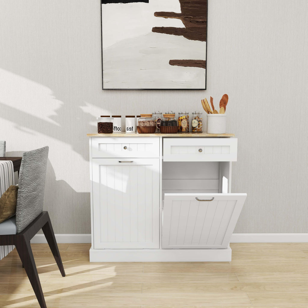 White Double Tilt Out Trash Can Cabinet with 10-Gallon Capacity J378