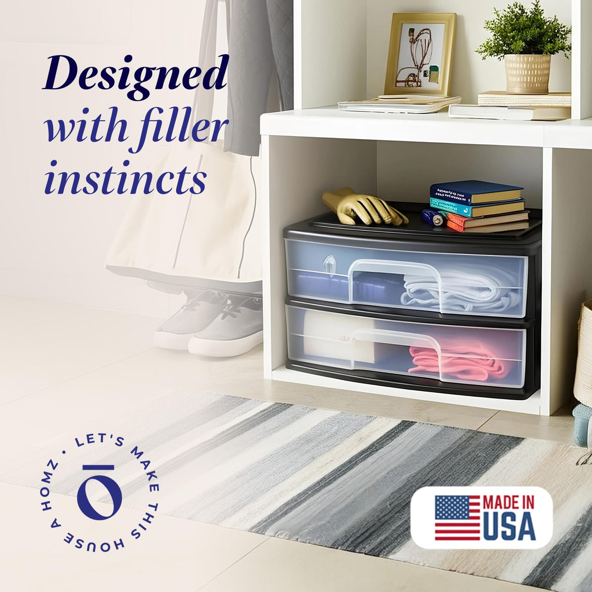 2-Tier Black Storage Drawer Tower, 2 Pack O956