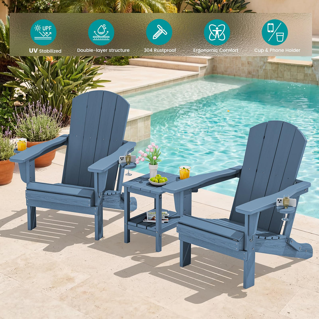 Blue Foldable Adirondack Chair Set of 2 with Cup Holders F591