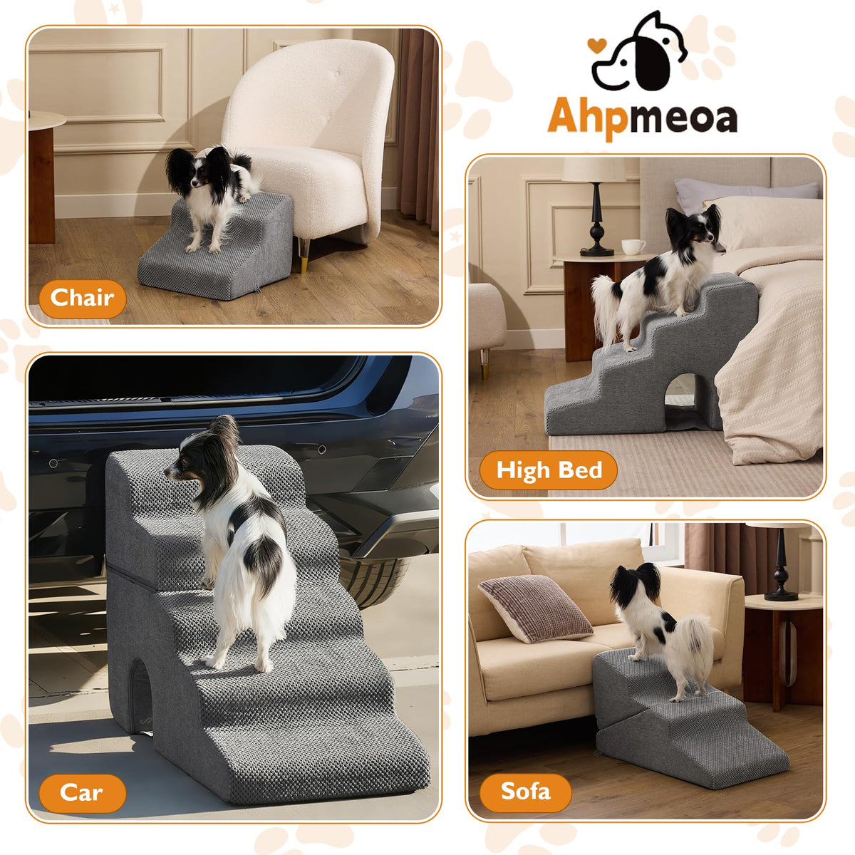 Grey 5-Step Dog Stairs U53519