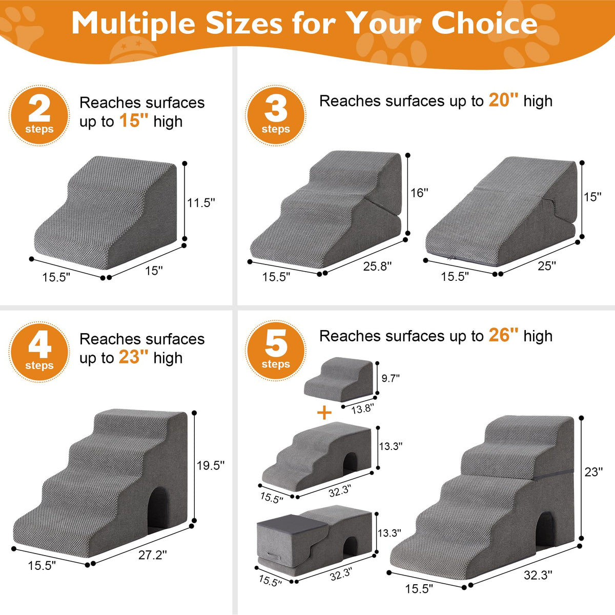 Grey 5-Step Dog Stairs U53519