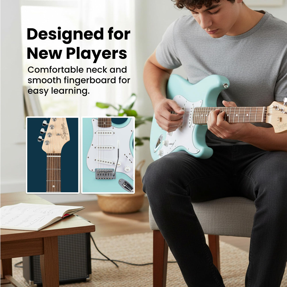 Daphne Blue Electric Guitar Bundle with Amplifier E943
