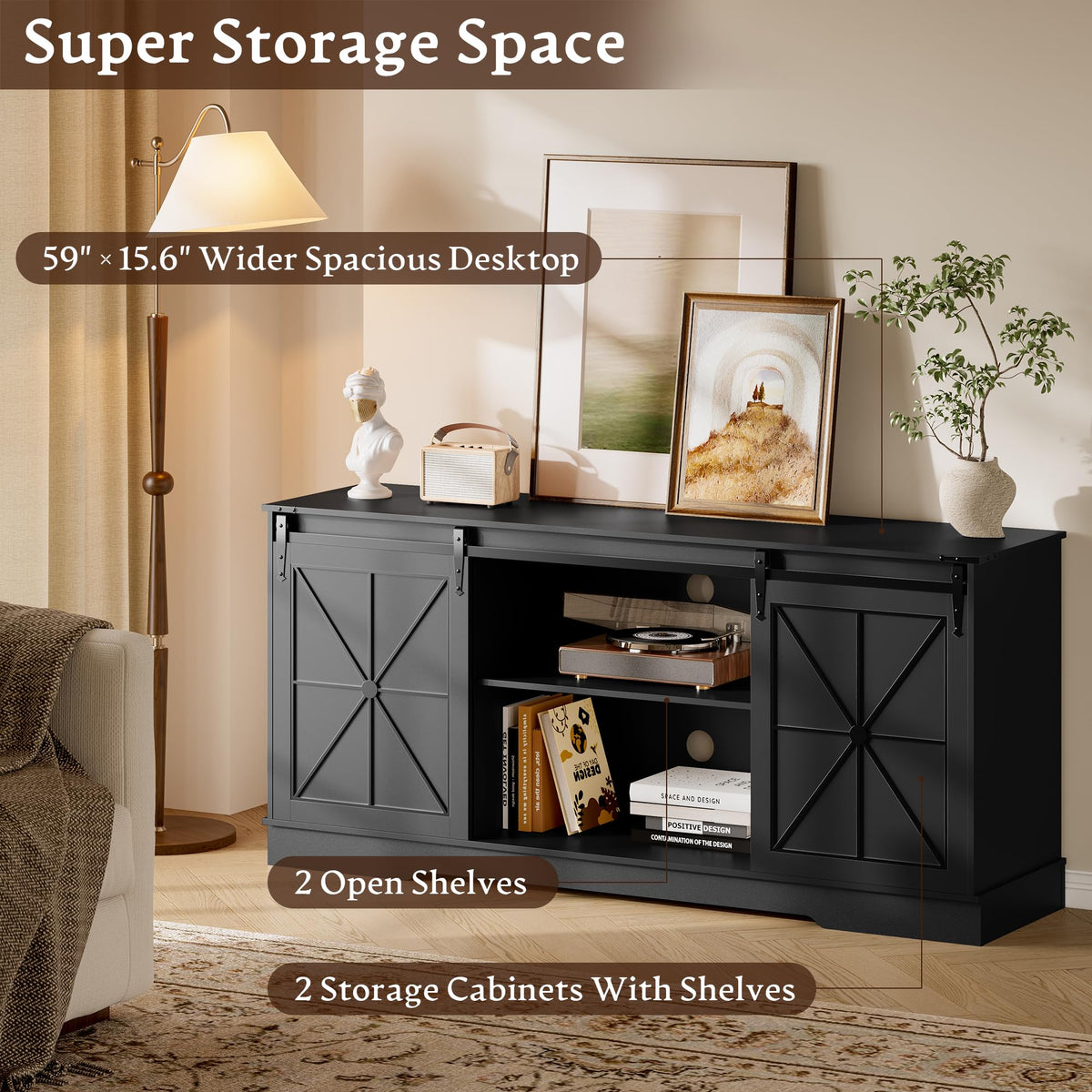 Black TV Stand with Sliding Barn Doors S272