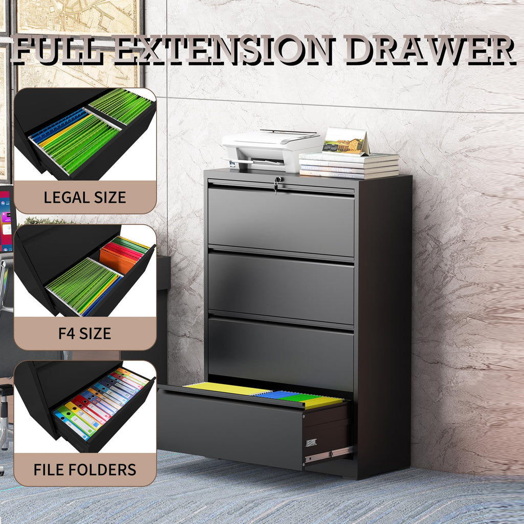 Black 4 Drawer Lateral File Cabinet with Lock F95266