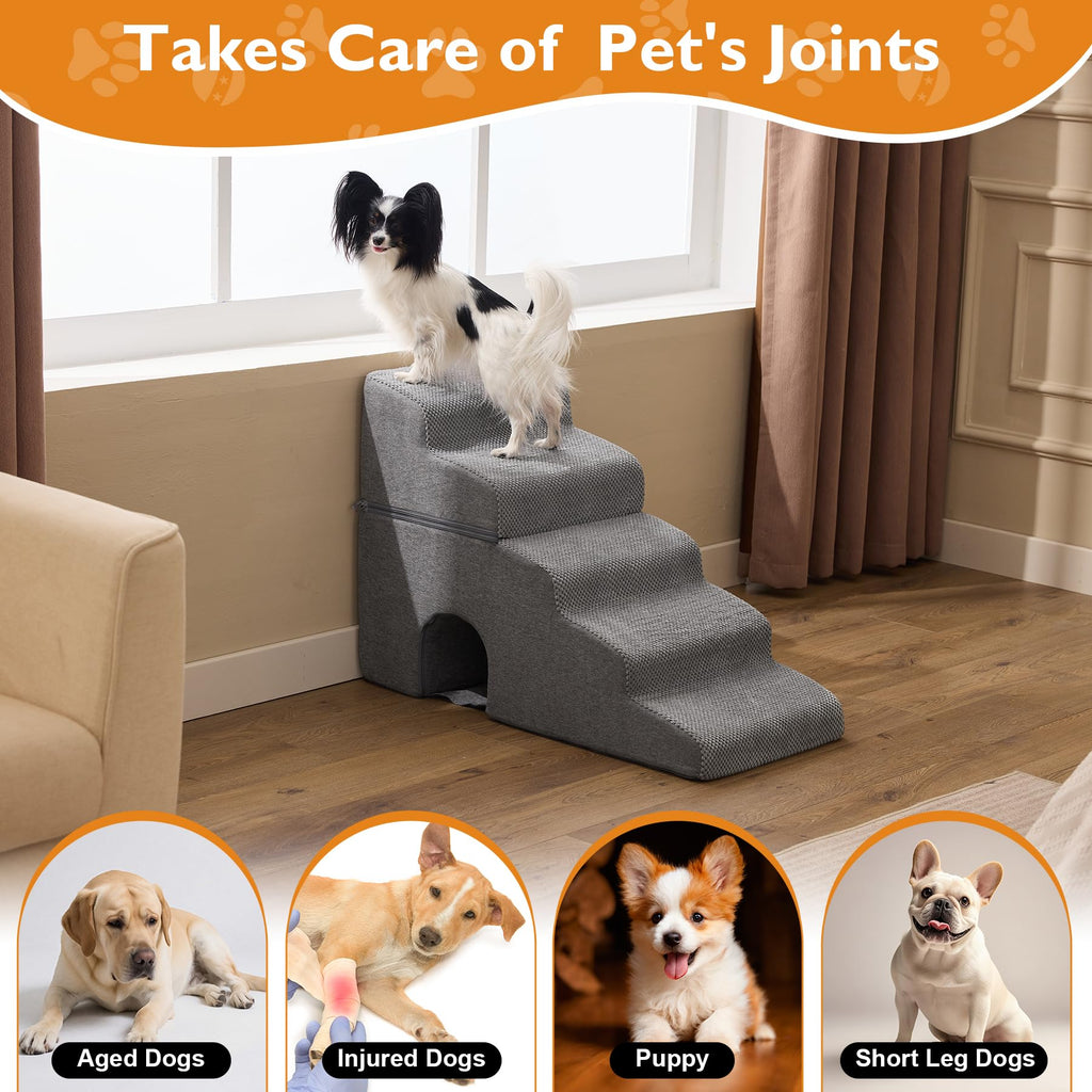 Grey 5-Step Dog Stairs U53519
