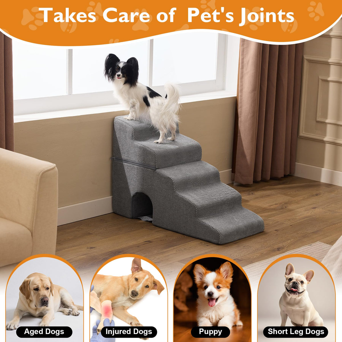Grey 5-Step Dog Stairs U53519