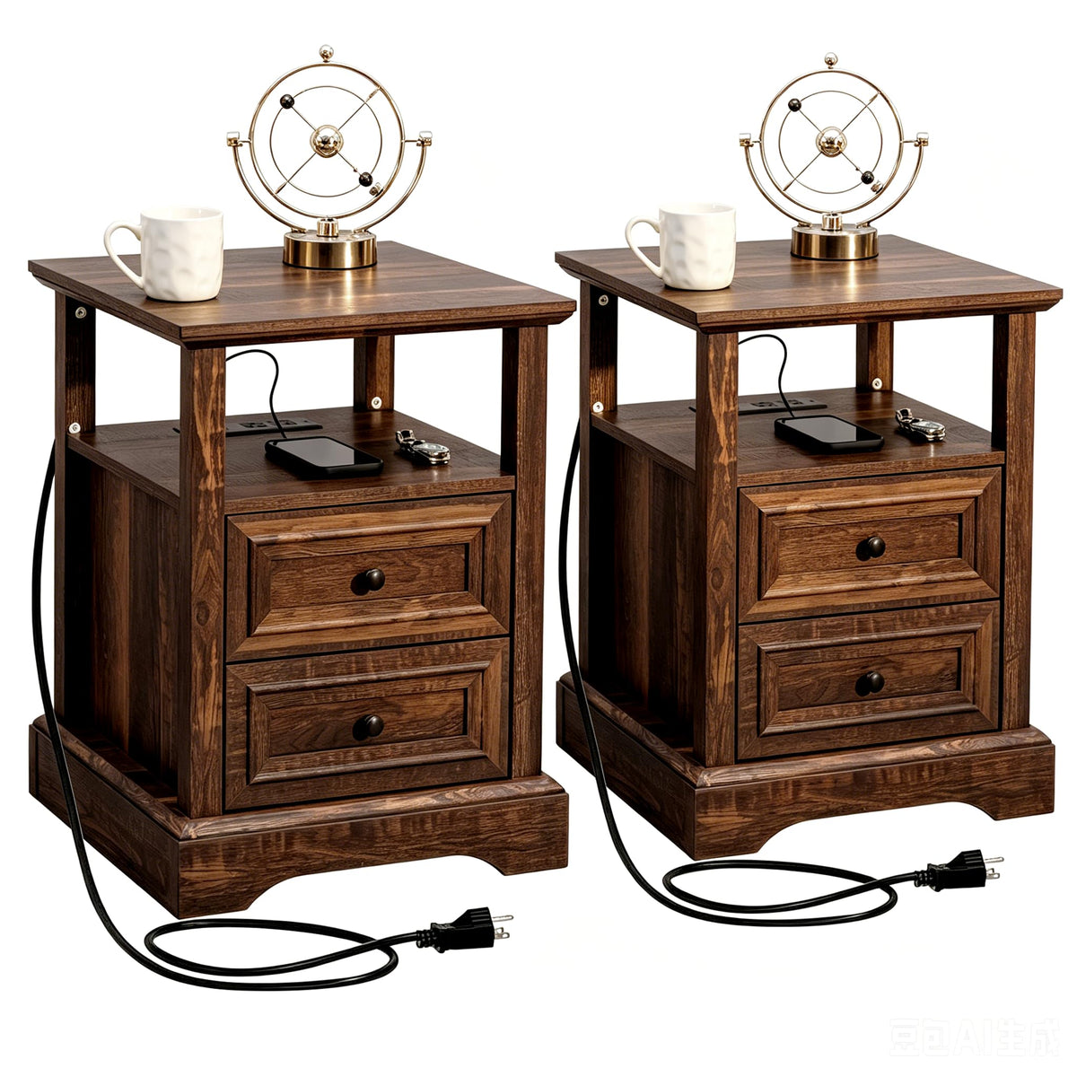 24" Tall Nightstand Set of 2 with Charging Station, 2 Drawers G27693