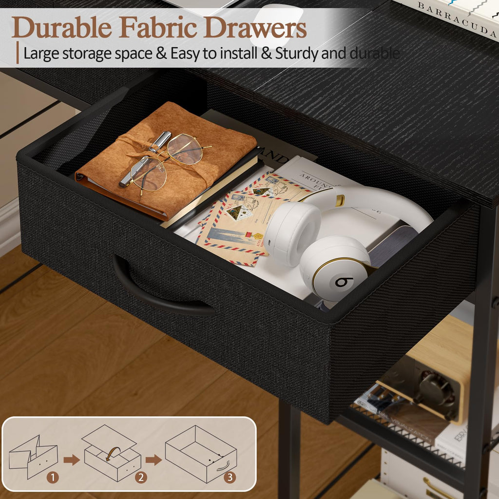 Black Small Writing Desk with 2 Drawers and Storage Shelf M447