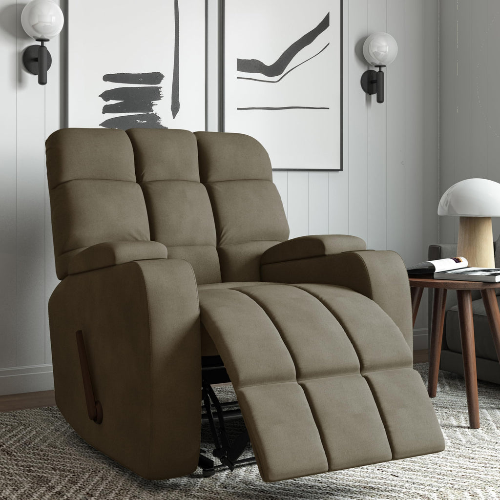 Velvet Swivel Rocker Recliner Chair with Adjustable Backrest and Footrest D171