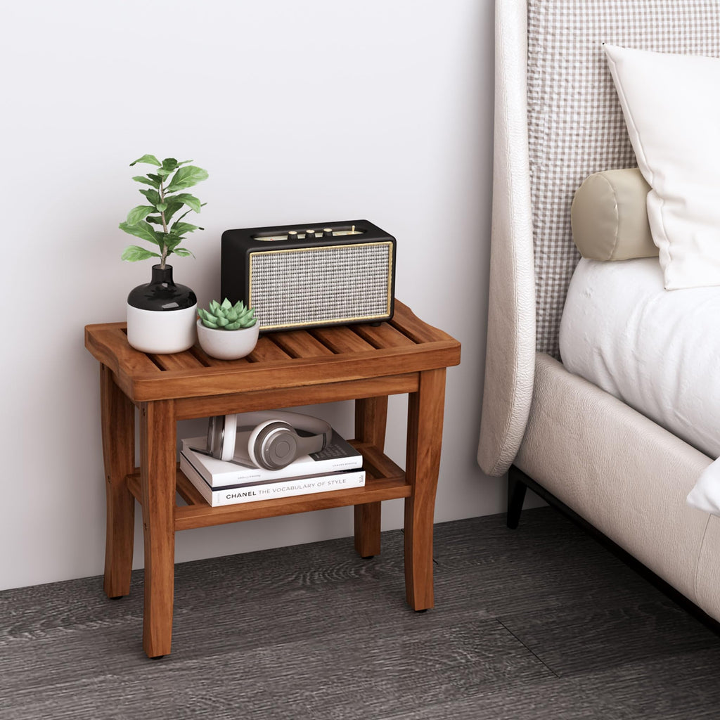 Teak Shower Bench Stool with Storage Shelf D3130