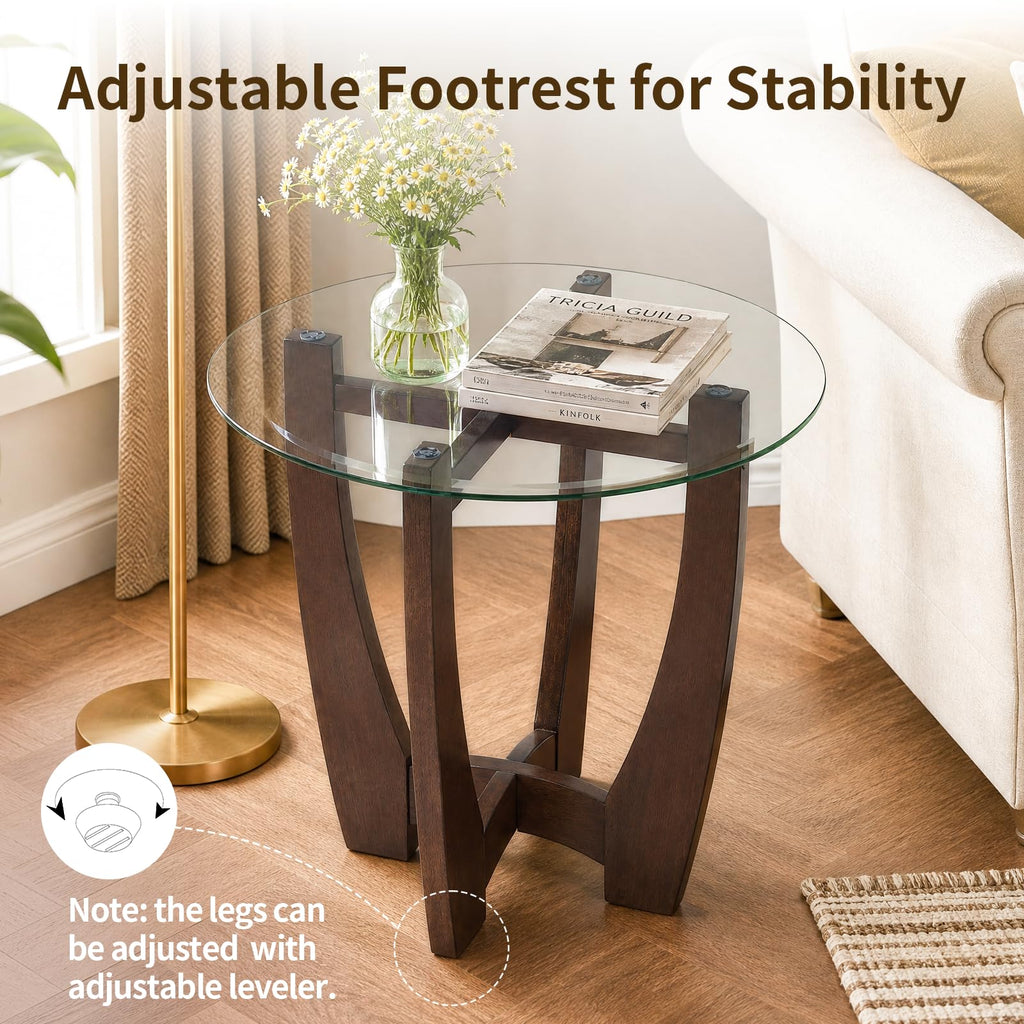 Round Glass End Table with Wood Base N4839