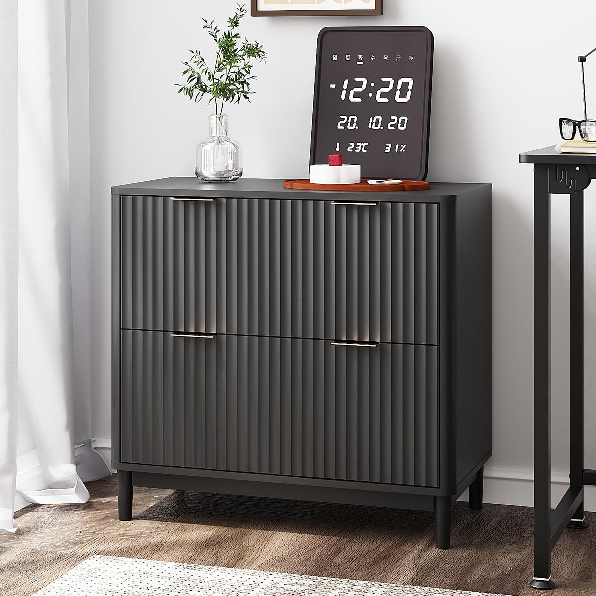 Black 2 Drawer Wood File Cabinet G683