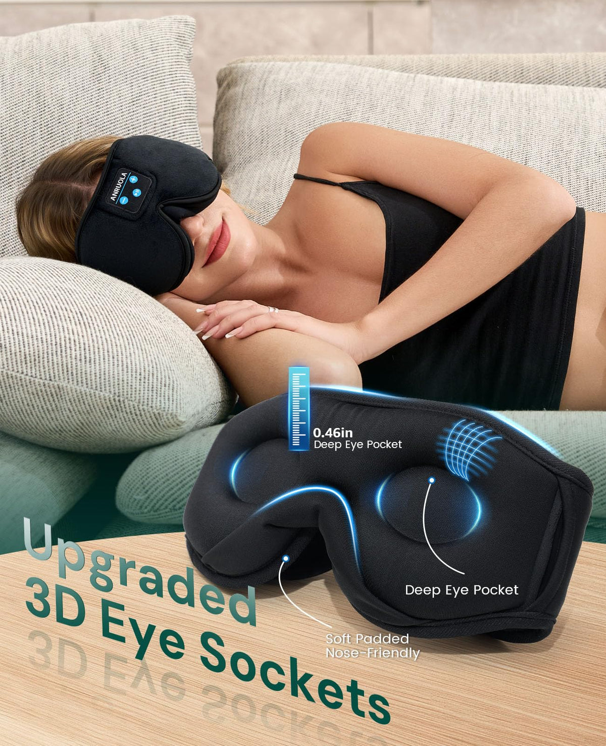 3D Sleep Mask with Bluetooth Headphones E6510