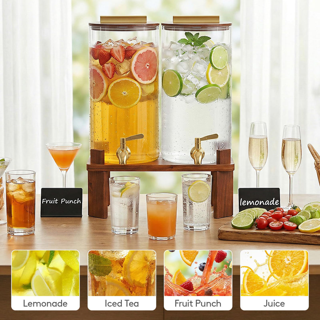 1.5 Gallon Glass Drink Dispenser with Wood Stand N78772