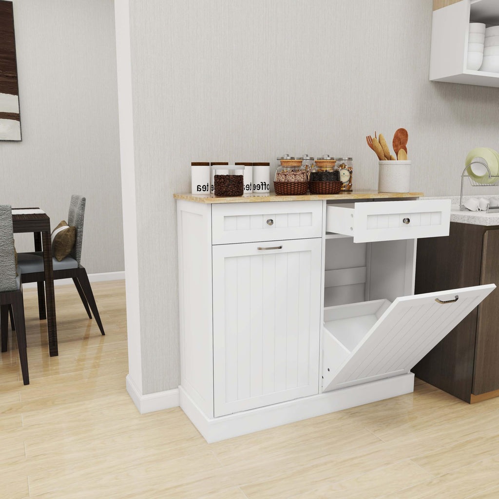 White Double Tilt Out Trash Can Cabinet with 10-Gallon Capacity J378