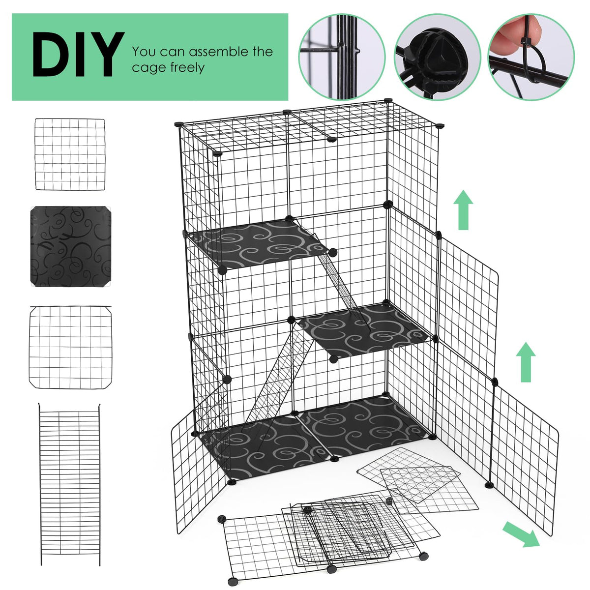3-Tier Cat Cage & Enclosure with 3 Doors & 2 Ramps G678