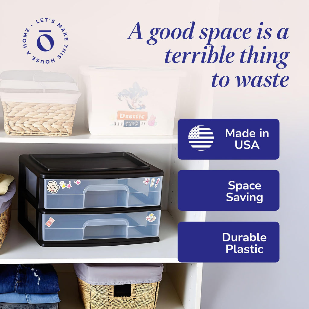 2-Tier Black Storage Drawer Tower, 2 Pack O956