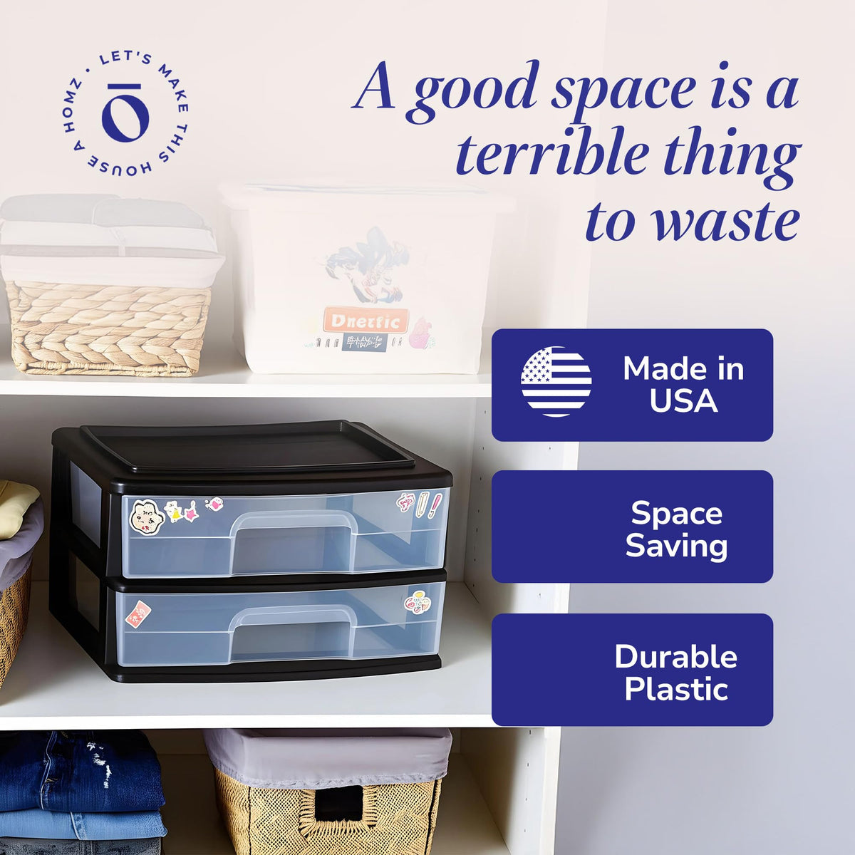 2-Tier Black Storage Drawer Tower, 2 Pack O956