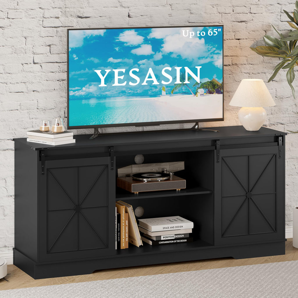 Black TV Stand with Sliding Barn Doors S272