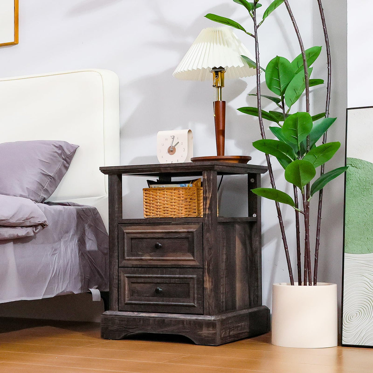 24" Tall Nightstand Set of 2 with Charging Station, 2 Drawers G27693