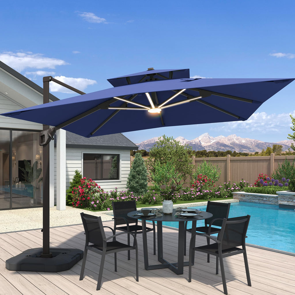 10x10 FT Cantilever Patio Umbrella with Base & LED P79430