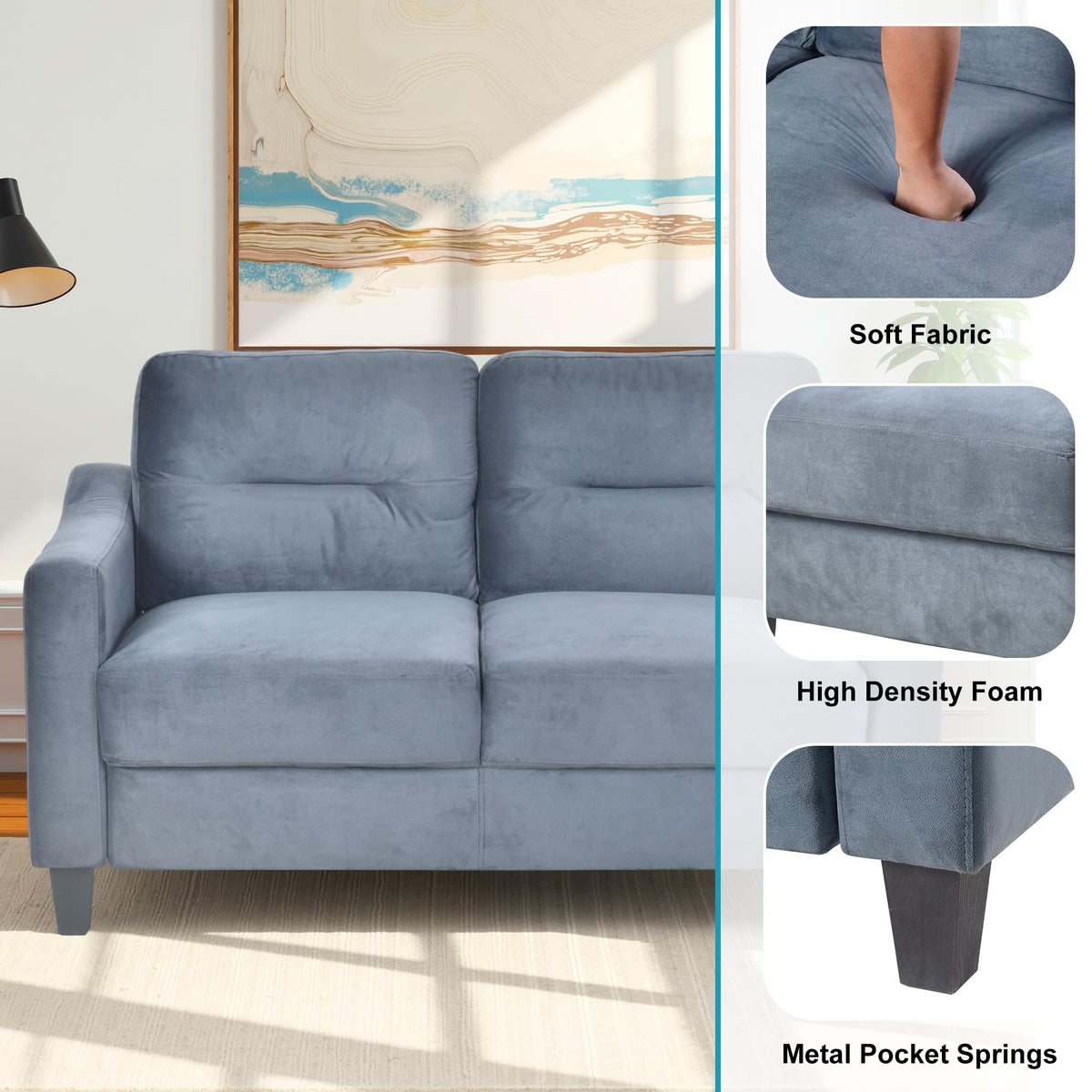 Light Gray Velvet Upholstered Loveseat Sofa Y767612