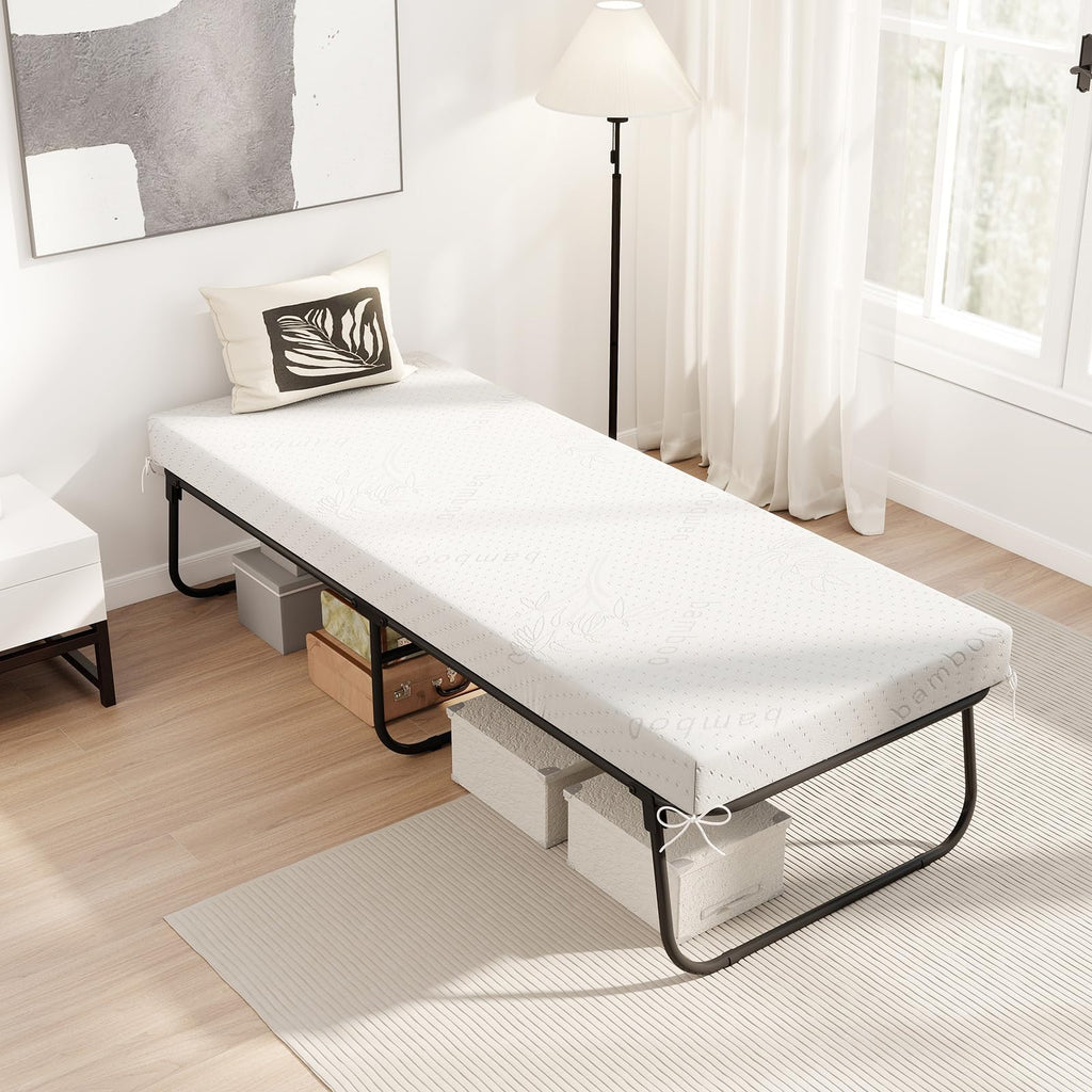 Folding Bed with Mattress Cot Size 75” x 31” Memory Foam Metal Frame V401