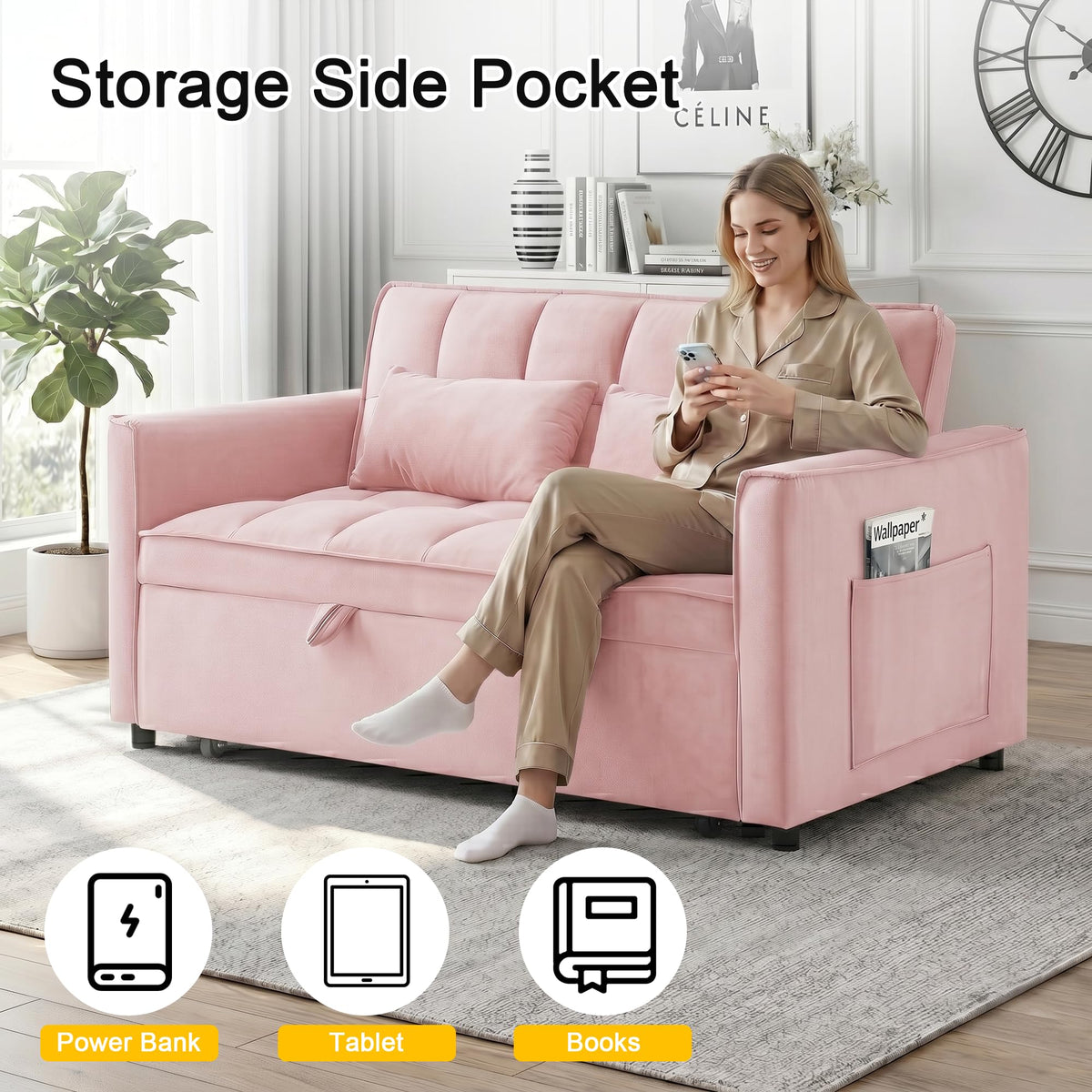 Pink Velvet 3-in-1 Sofa Bed H36875
