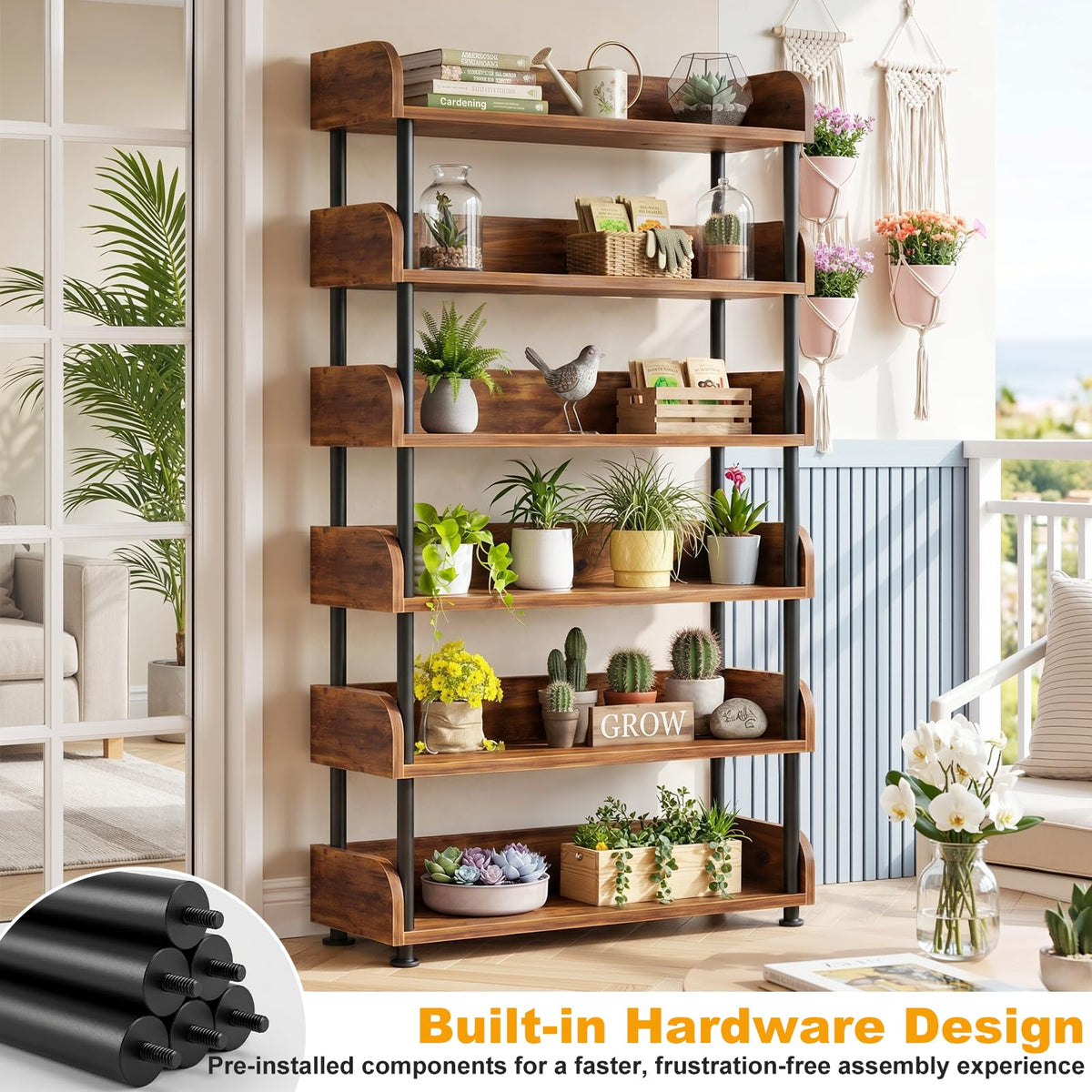 6-Tier Tall Open Bookshelf with Metal Frame Y555