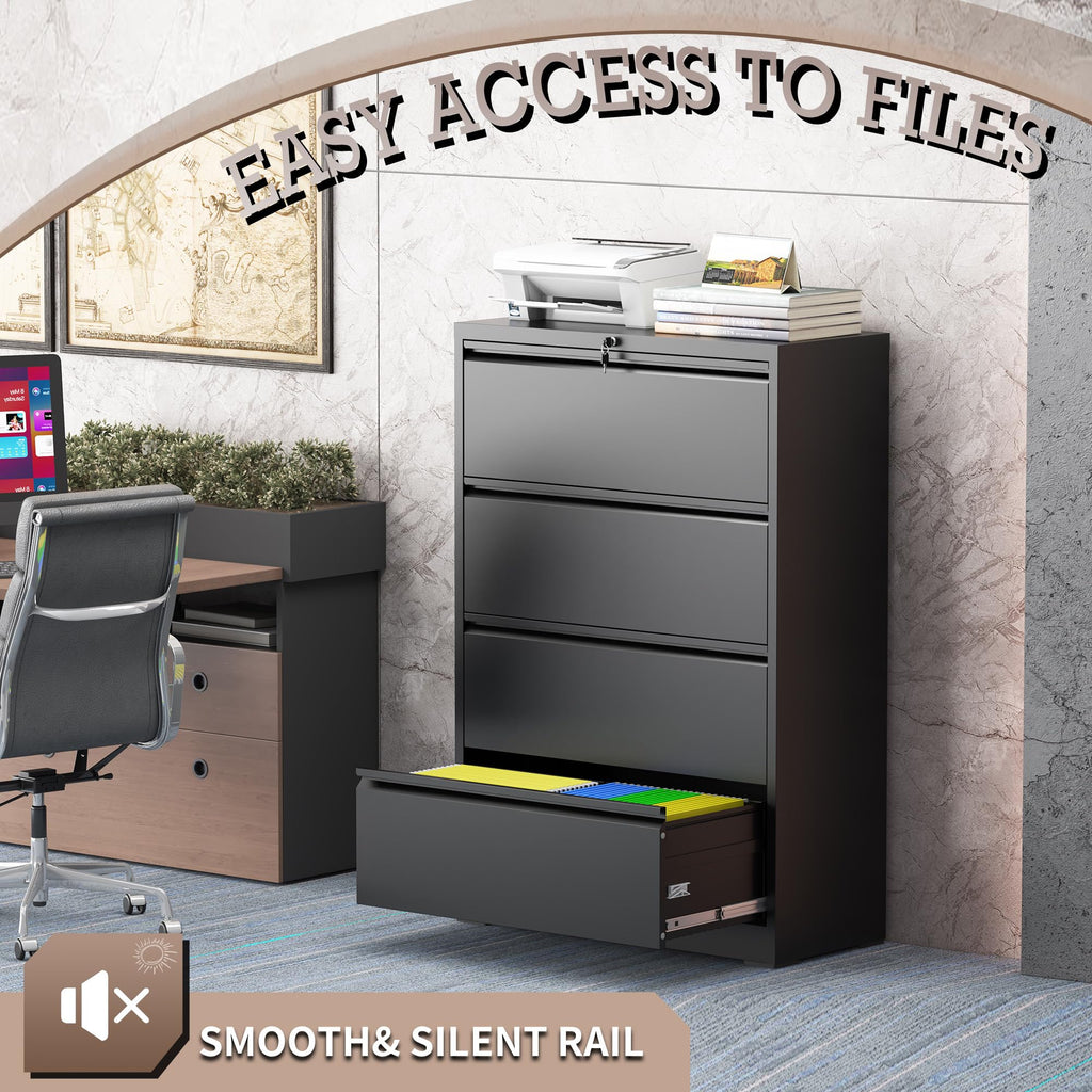 Black 4 Drawer Lateral File Cabinet with Lock F95266