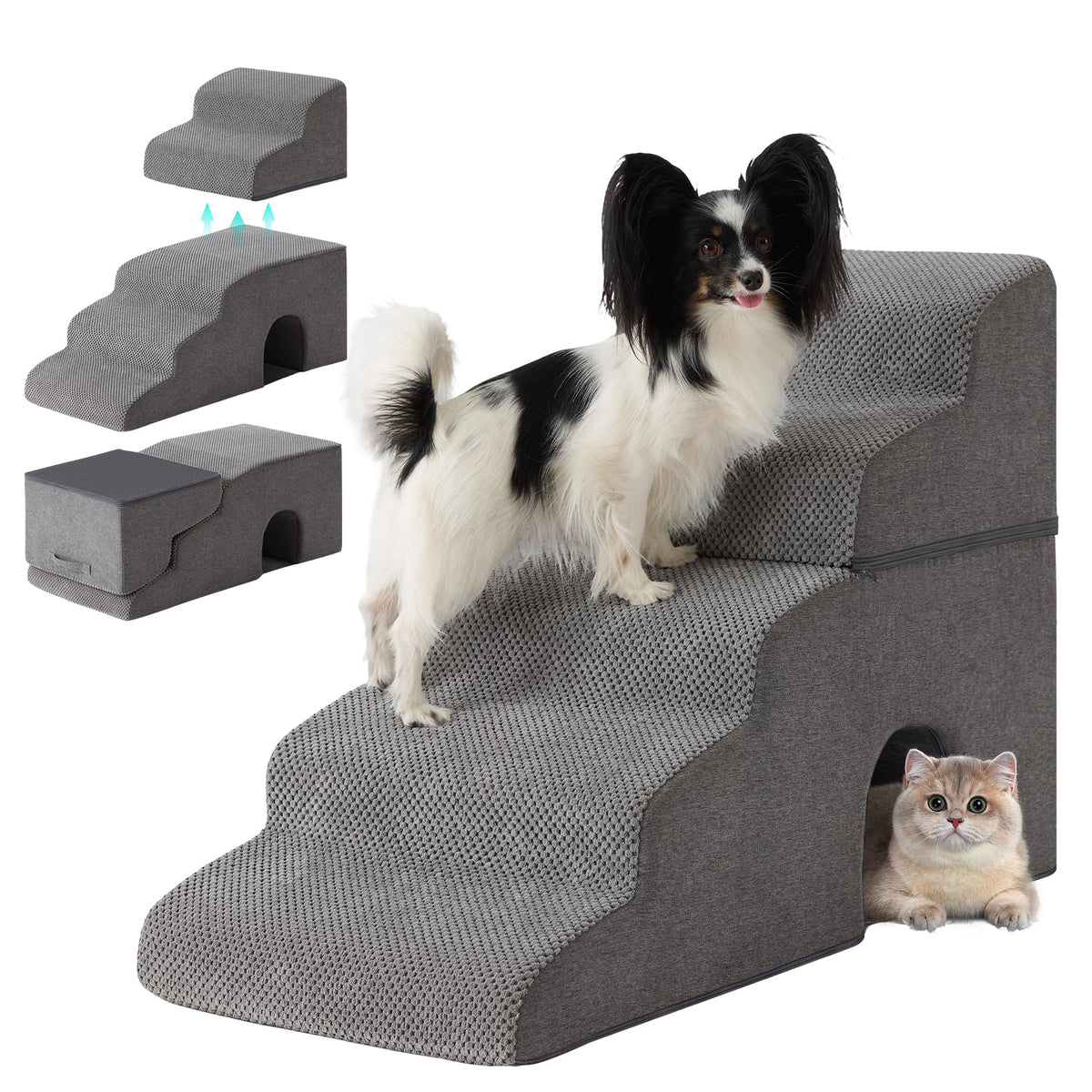 Grey 5-Step Dog Stairs U53519