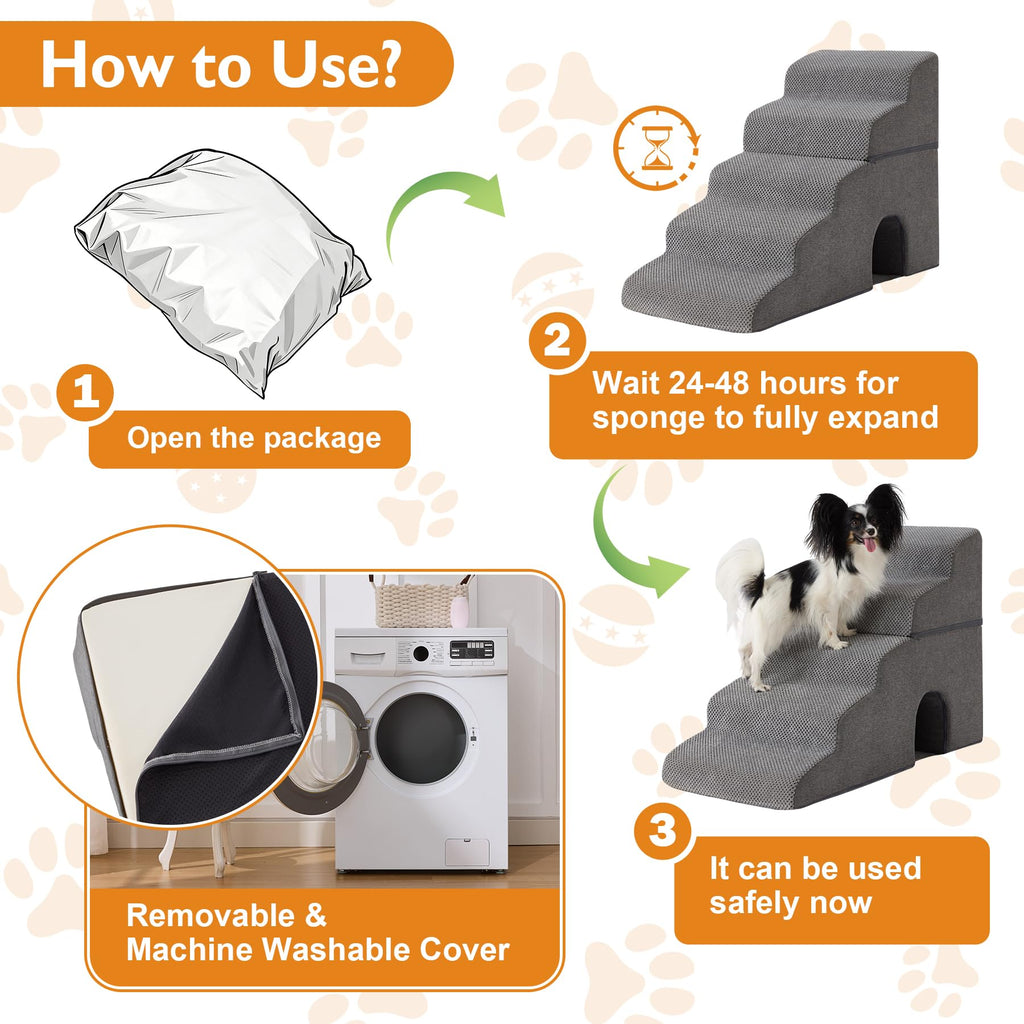 Grey 5-Step Dog Stairs U53519