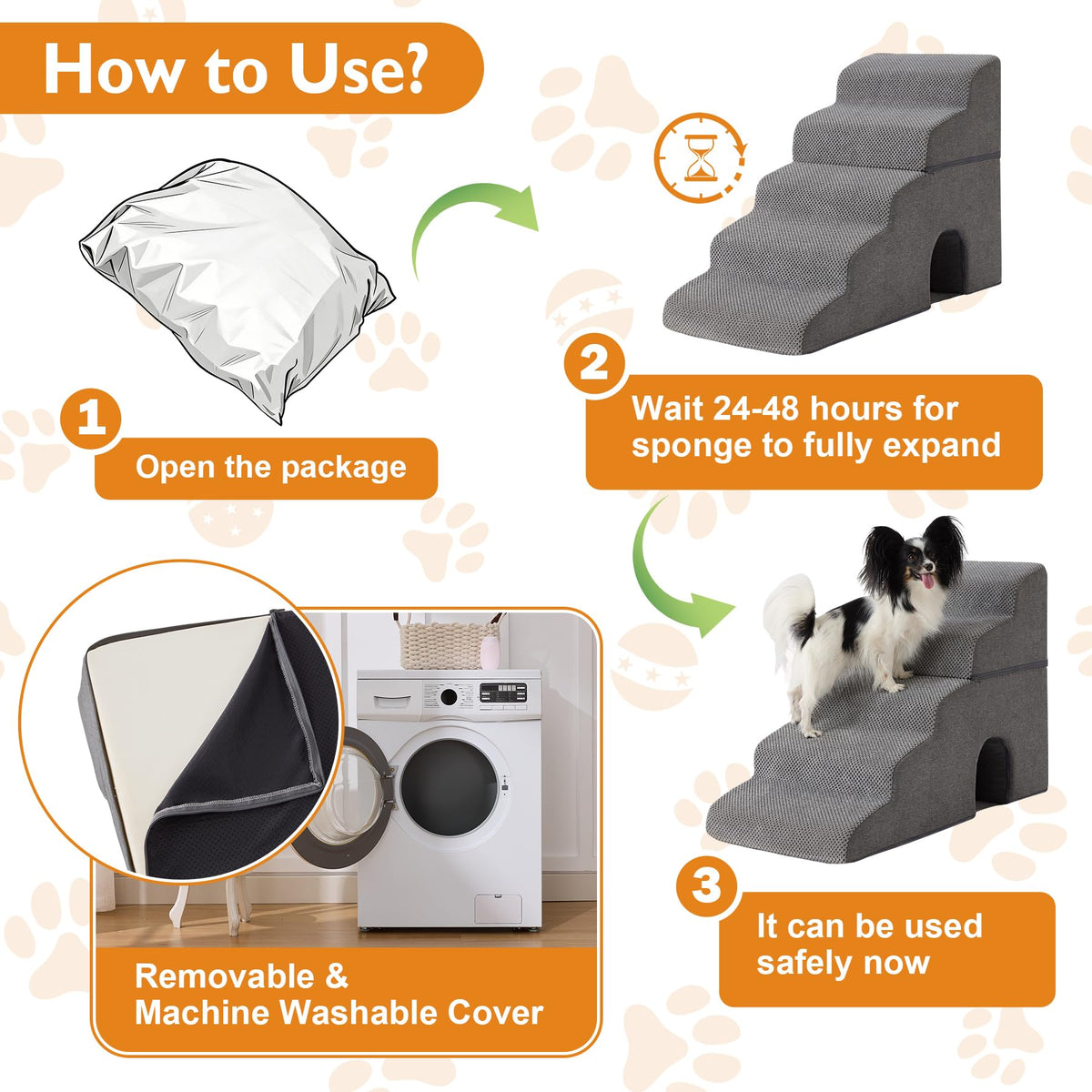 Grey 5-Step Dog Stairs U53519