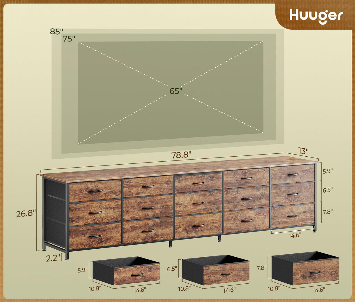 78.7 inch 15 Drawer Fabric Dresser J11349