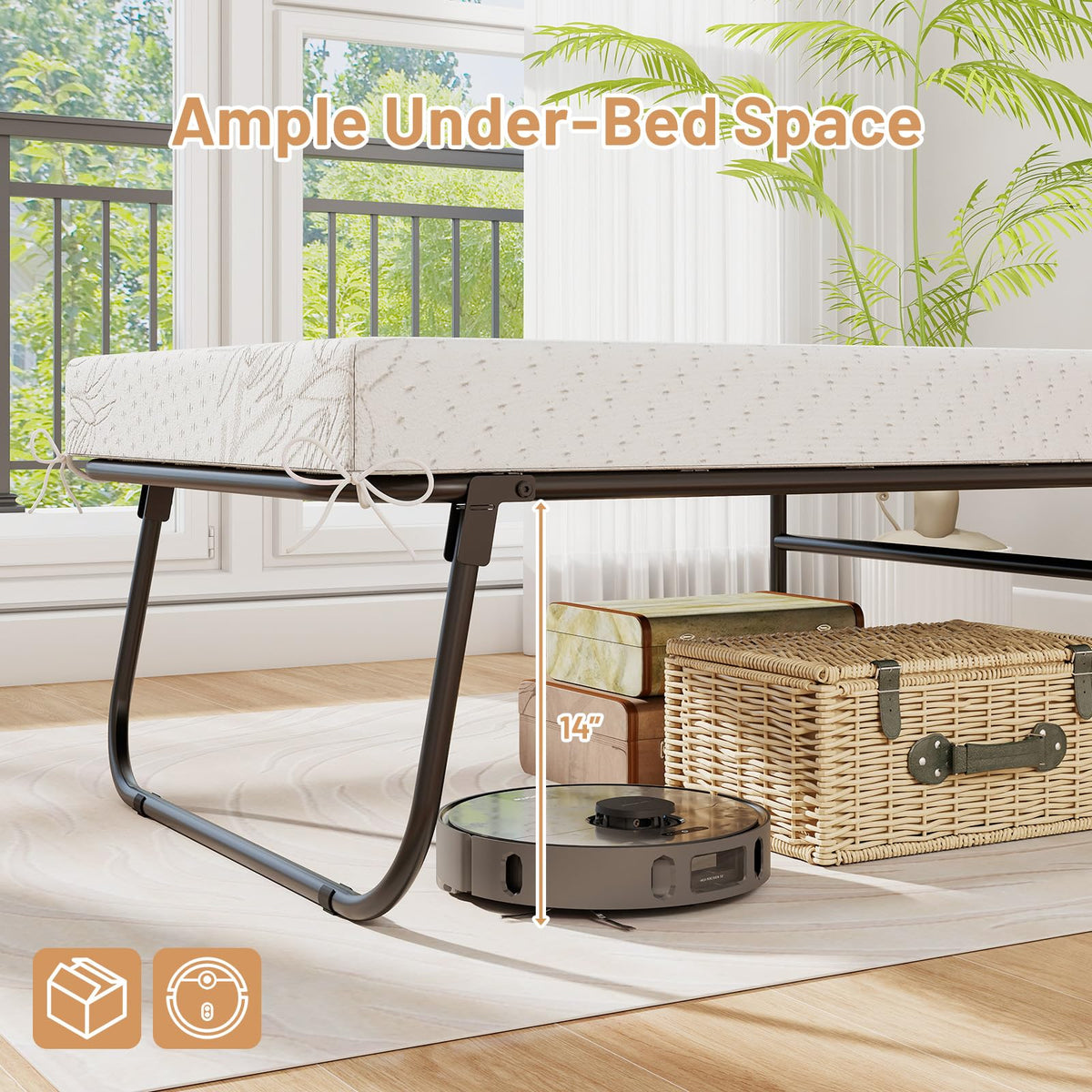 Folding Bed with Mattress Cot Size 75” x 31” Memory Foam Metal Frame V401