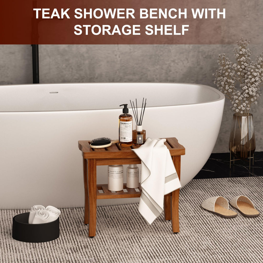 Teak Shower Bench Stool with Storage Shelf D3130