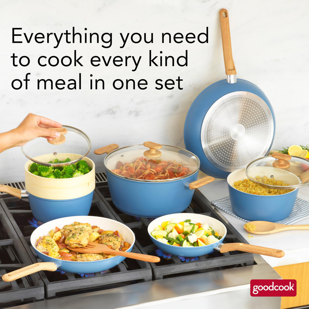 12-Piece Light Blue Ceramic Titanium-Infused Nonstick Cookware Set I883056