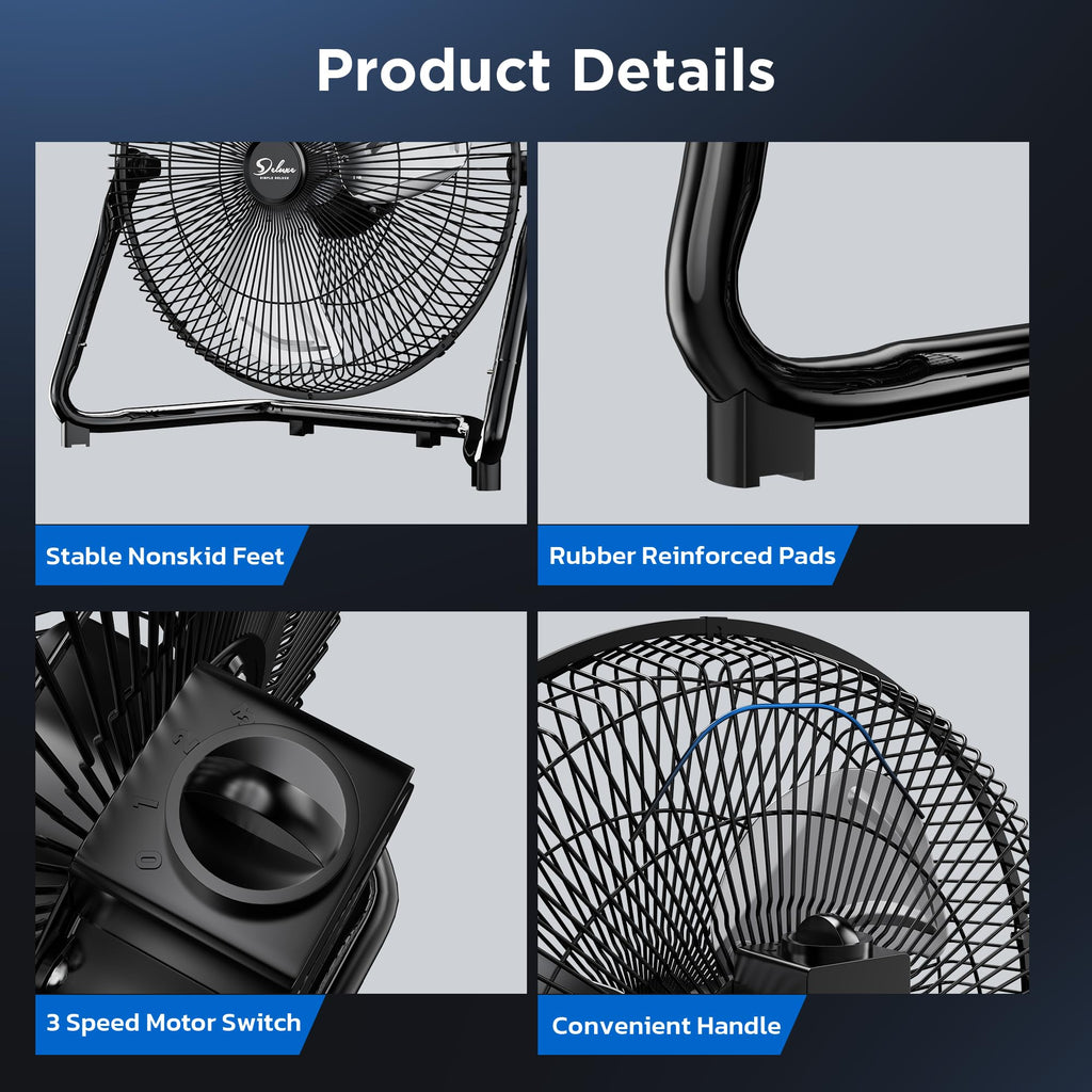 20 Inch 3-Speed High Velocity Metal Floor Fan I6905