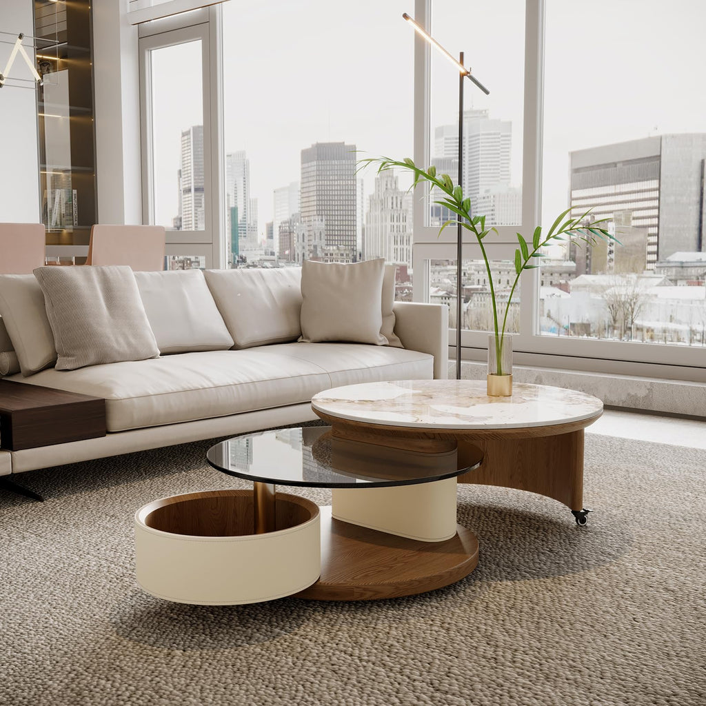 Round Expandable Coffee Table with Hidden Storage D792