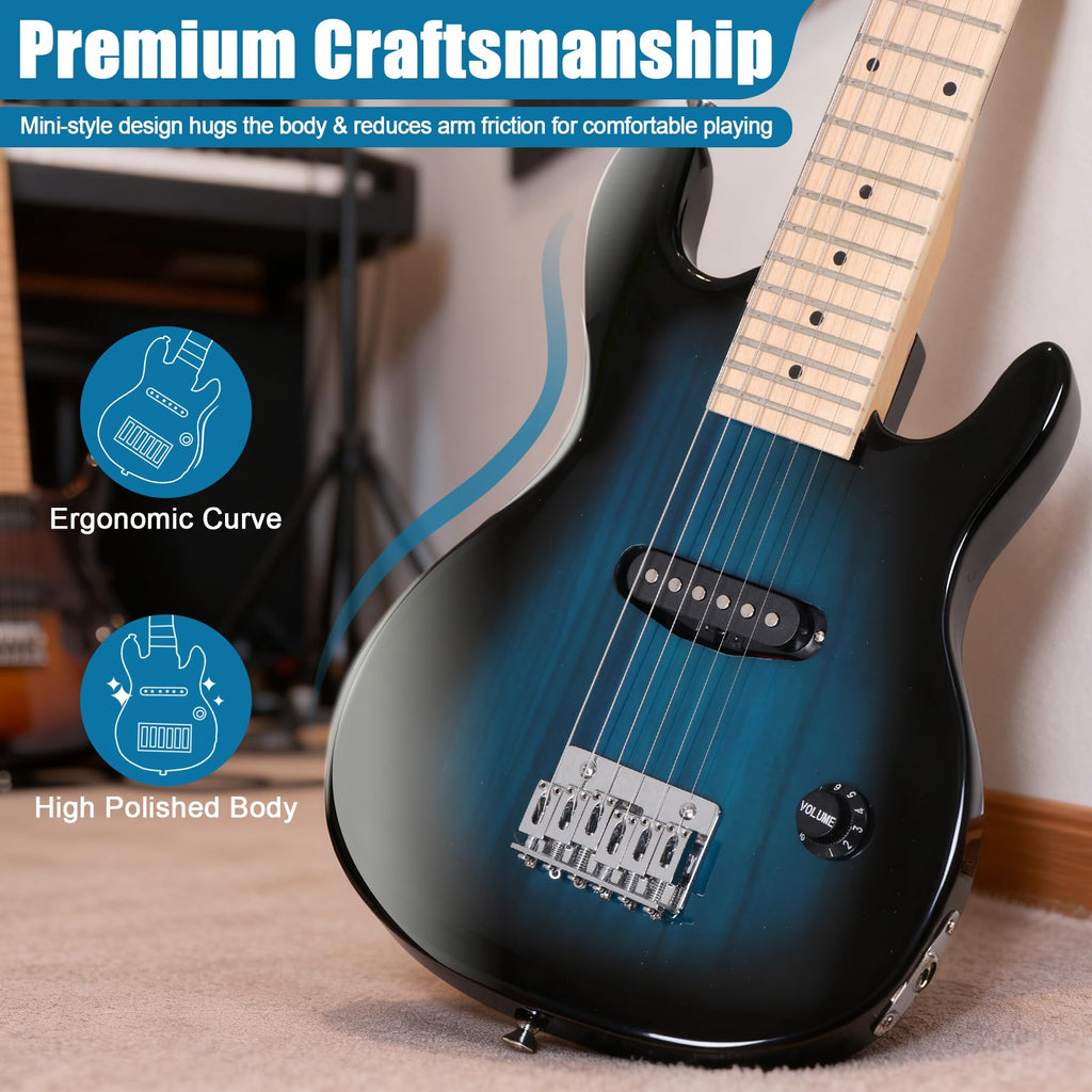 30 Inch Blue Solid Wood Electric Guitar Starter Kit with Amplifier N960