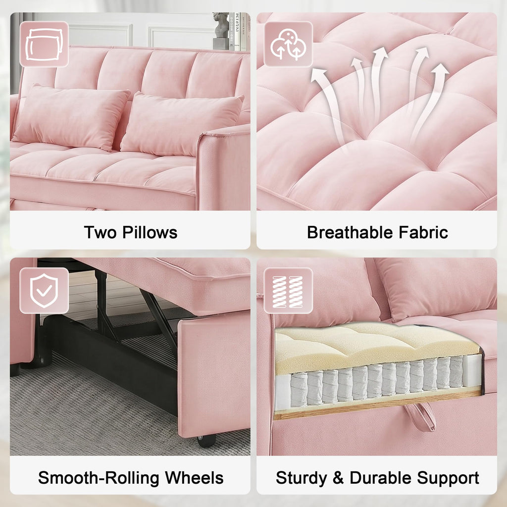 Pink Velvet 3-in-1 Sofa Bed H36875