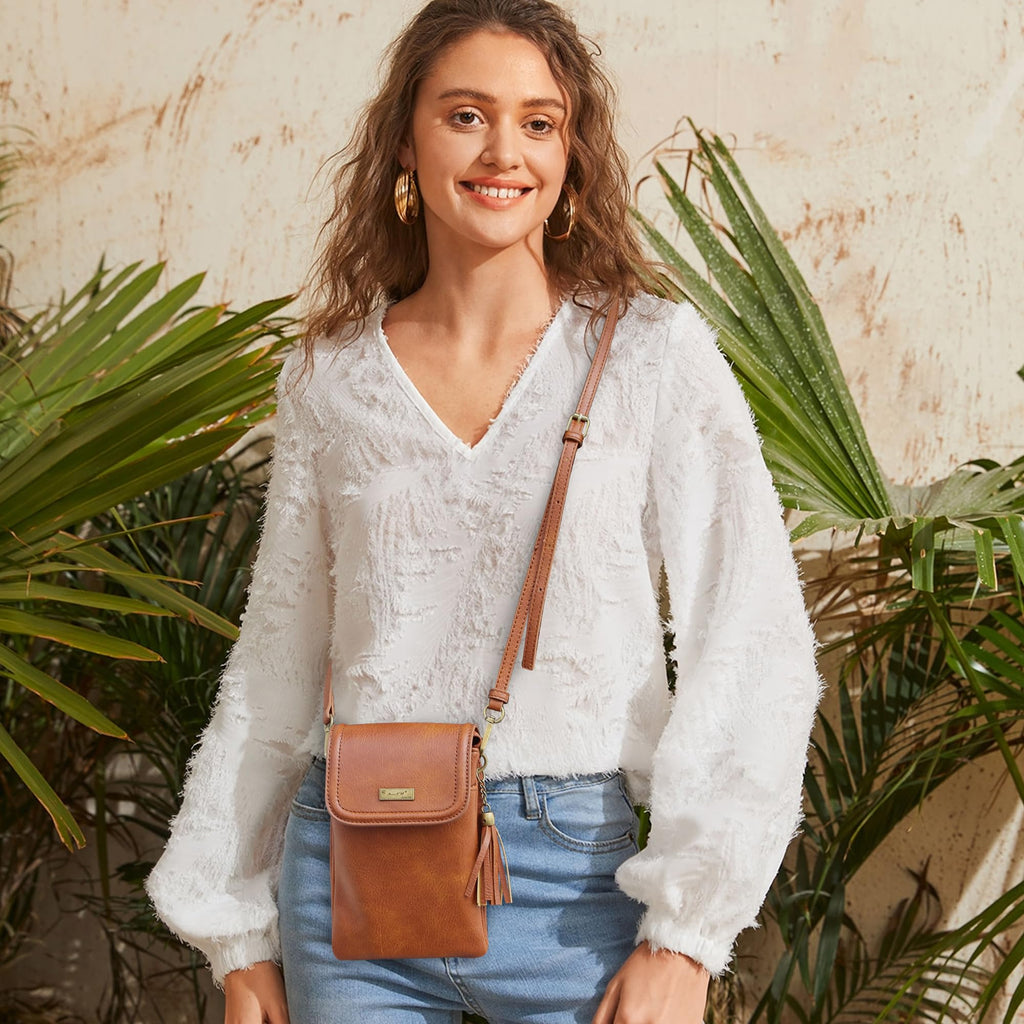 Small Brown Crossbody Bag with Tassel P296050