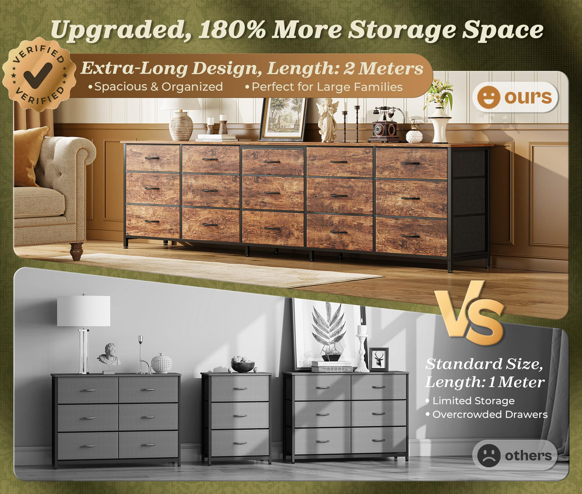 78.7 inch 15 Drawer Fabric Dresser J11349